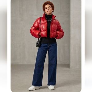 H&M Divided Red Y2K Cropped Puffer Jacket